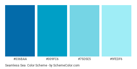 Seamless Sea - Color scheme palette thumbnail - #036BAA #009FC6 #75D5E5 #9FEDF6 