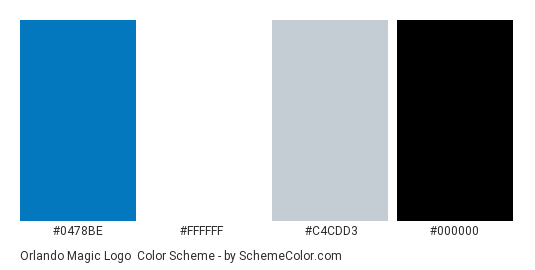 Orlando Magic Logo - Color scheme palette thumbnail - #0478be #ffffff #c4cdd3 #000000 