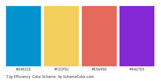 Top Efficiency - Color scheme palette thumbnail - #0492ce #f2cf5c #e5695d #8427d5 