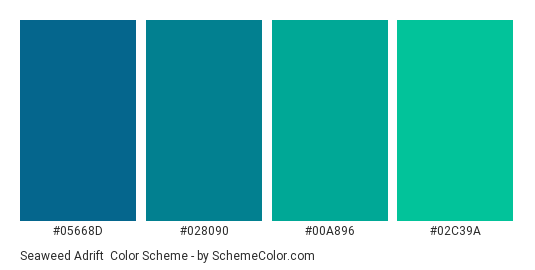 Seaweed Adrift - Color scheme palette thumbnail - #05668d #028090 #00a896 #02c39a 