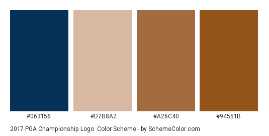 2017 PGA Championship Logo - Color scheme palette thumbnail - #063156 #d7b8a2 #a26c40 #94551b 