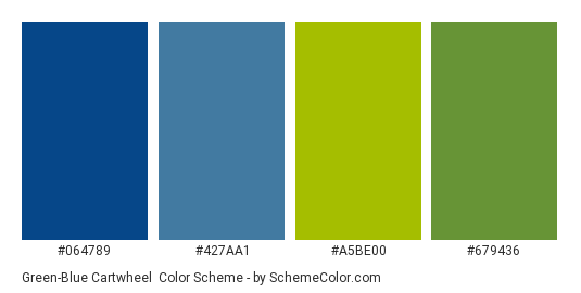 Green-Blue Cartwheel - Color scheme palette thumbnail - #064789 #427aa1 #a5be00 #679436 