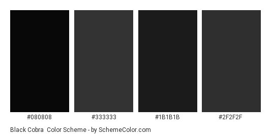 Black Cobra - Color scheme palette thumbnail - #080808 #333333 #1B1B1B #2F2F2F 