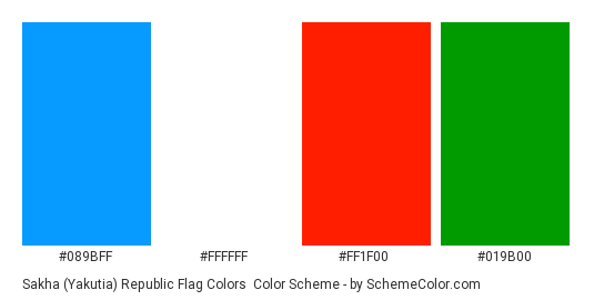 Sakha (Yakutia) Republic Flag Colors - Color scheme palette thumbnail - #089bff #ffffff #ff1f00 #019b00 