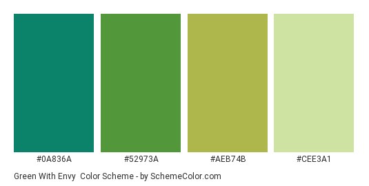 Green With Envy - Color scheme palette thumbnail - #0a836a #52973a #aeb74b #cee3a1 