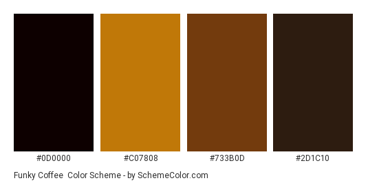 Funky Coffee - Color scheme palette thumbnail - #0d0000 #c07808 #733b0d #2d1c10 
