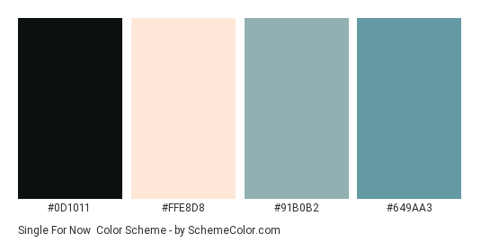 Single For Now - Color scheme palette thumbnail - #0d1011 #ffe8d8 #91b0b2 #649aa3 