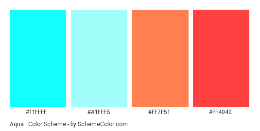 Aqua & Coral - Color scheme palette thumbnail - #11FFFF #A1FFFB #FF7F51 #FF4040 