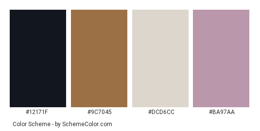 German Shepherd Dog - Color scheme palette thumbnail - #12171F #9C7045 #DCD6CC #BA97AA 
