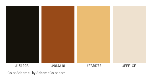 Animal Print - Color scheme palette thumbnail - #15120B #984A18 #EBBD73 #EEE1CF 