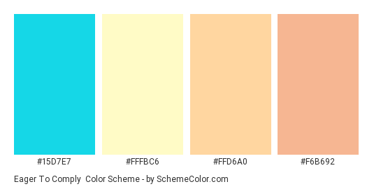 Eager to Comply - Color scheme palette thumbnail - #15D7E7 #FFFBC6 #FFD6A0 #F6B692 
