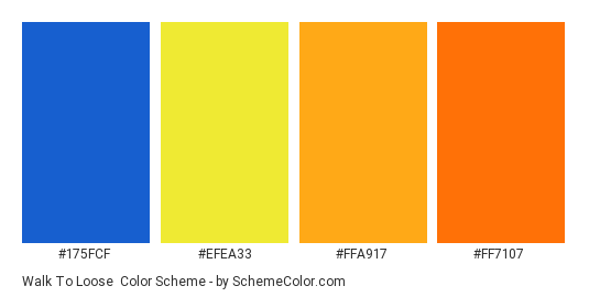 Walk to Loose - Color scheme palette thumbnail - #175fcf #efea33 #ffa917 #ff7107 