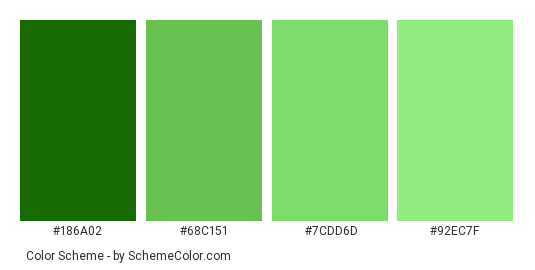 Green Switch - Color scheme palette thumbnail - #186a02 #68c151 #7cdd6d #92ec7f 