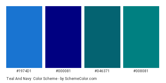 Teal and Navy - Color scheme palette thumbnail - #1974D1 #000081 #046371 #008081 