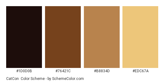 CatCon - Color scheme palette thumbnail - #1D0D0B #76421C #B8834D #EDC67A 