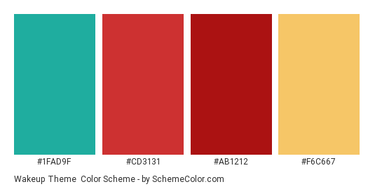 Wakeup Theme - Color scheme palette thumbnail - #1FAD9F #CD3131 #AB1212 #F6C667 