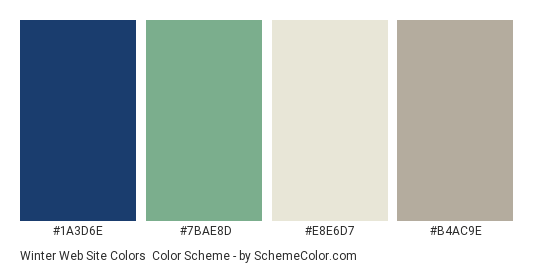 Winter Web Site Colors - Color scheme palette thumbnail - #1a3d6e #7bae8d #e8e6d7 #b4ac9e 