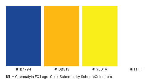 ISL – Chennaiyin FC Logo - Color scheme palette thumbnail - #1b4794 #fdb813 #f9ed1a #ffffff 