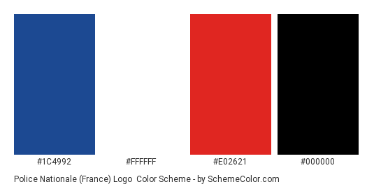 Police Nationale (France) Logo - Color scheme palette thumbnail - #1c4992 #FFFFFF #e02621 #000000 