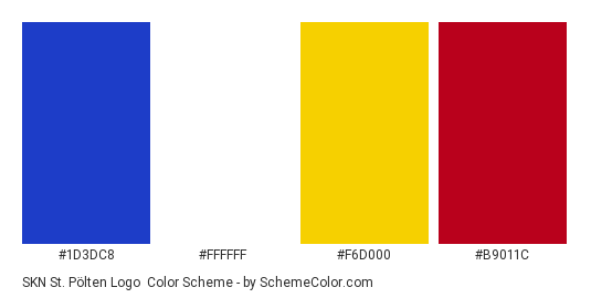 SKN St. Pölten Logo - Color scheme palette thumbnail - #1d3dc8 #ffffff #f6d000 #b9011c 