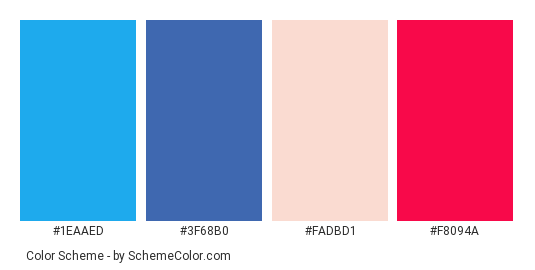 Retro Pin-up Girl - Color scheme palette thumbnail - #1eaaed #3f68b0 #fadbd1 #f8094a 