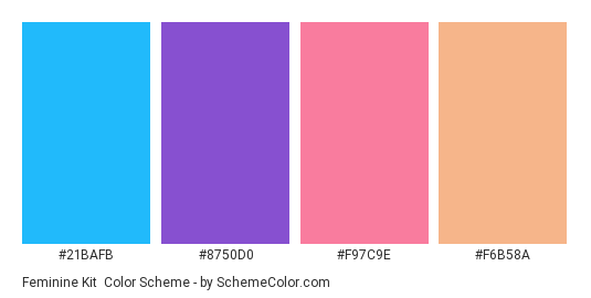 Feminine Kit - Color scheme palette thumbnail - #21BAFB #8750D0 #F97C9E #F6B58A 