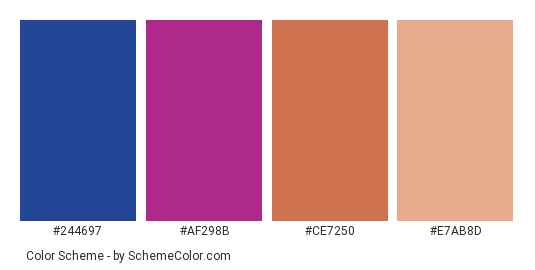 Makeup Brush - Color scheme palette thumbnail - #244697 #af298b #ce7250 #e7ab8d 