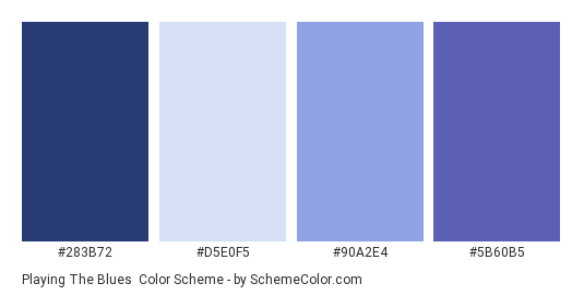 Playing the Blues - Color scheme palette thumbnail - #283B72 #D5E0F5 #90A2E4 #5B60B5 