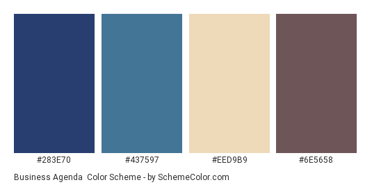 Business Agenda - Color scheme palette thumbnail - #283e70 #437597 #eed9b9 #6e5658 
