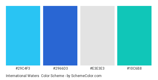 International Waters - Color scheme palette thumbnail - #29C4F3 #2966D3 #E3E3E3 #10C6B8 