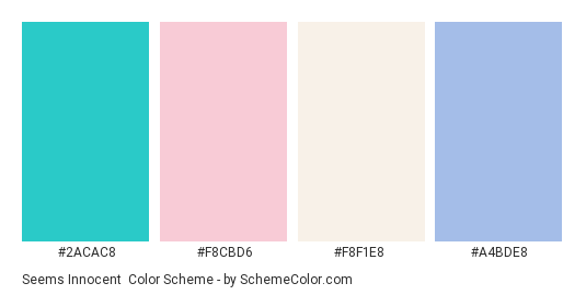 Seems Innocent - Color scheme palette thumbnail - #2ACAC8 #F8CBD6 #F8F1E8 #A4BDE8 