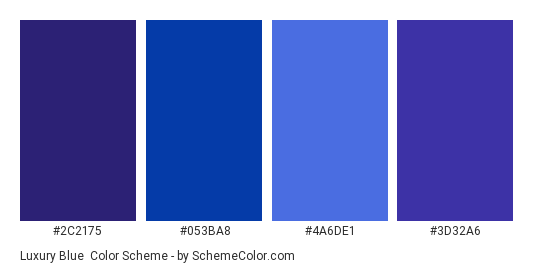 Luxury Blue - Color scheme palette thumbnail - #2C2175 #053BA8 #4A6DE1 #3D32A6 