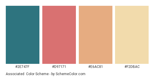 Associated - Color scheme palette thumbnail - #2E747F #D97171 #E6AC81 #F2DBAC 