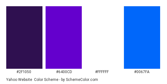 Yahoo Website - Color scheme palette thumbnail - #2F1050 #6400CD #FFFFFF #0067FA 