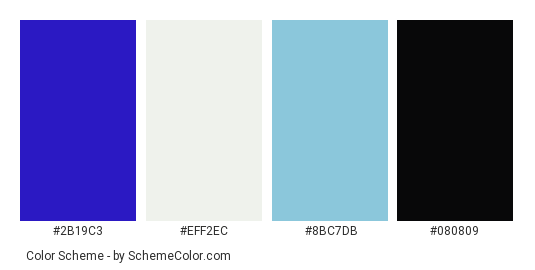 Turkish Evil Eye Charms - Color scheme palette thumbnail - #2b19c3 #eff2ec #8bc7db #080809 