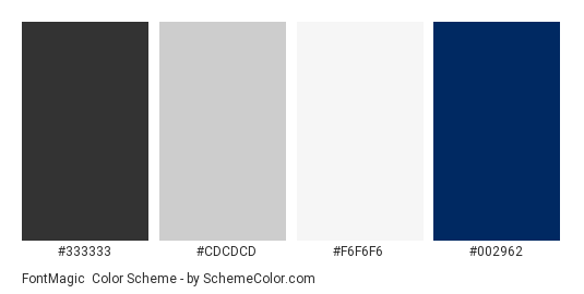 FontMagic - Color scheme palette thumbnail - #333333 #CDCDCD #F6F6F6 #002962 