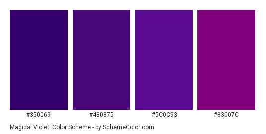 Magical Violet - Color scheme palette thumbnail - #350069 #480875 #5c0c93 #83007c 
