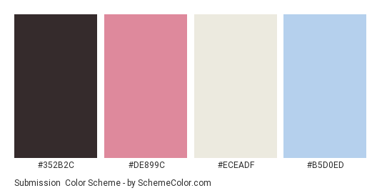 Submission - Color scheme palette thumbnail - #352B2C #DE899C #ECEADF #B5D0ED 