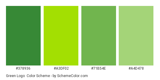 Green Logo - Color scheme palette thumbnail - #378936 #a3df02 #71b54e #a4d478 
