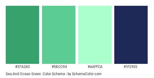 Sea and Ocean Green - Color scheme palette thumbnail - #37a26d #5BCC94 #AAFFCA #1F2955 