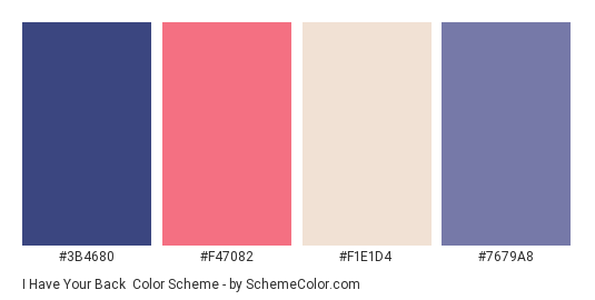 I Have Your Back - Color scheme palette thumbnail - #3B4680 #F47082 #F1E1D4 #7679A8 