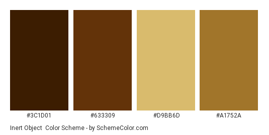 Inert Object - Color scheme palette thumbnail - #3C1D01 #633309 #D9BB6D #A1752A 