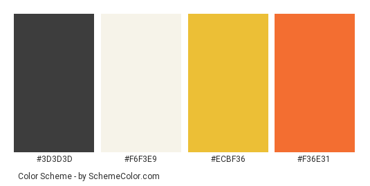 Cute Puffin - Color scheme palette thumbnail - #3D3D3D #F6F3E9 #ECBF36 #F36E31 