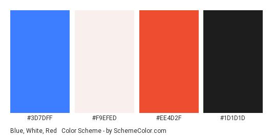 Blue, White, Red & Black - Color scheme palette thumbnail - #3D7DFF #F9EFED #EE4D2F #1D1D1D 