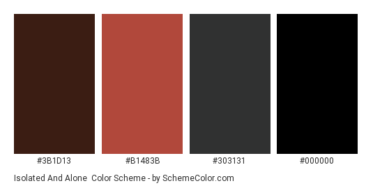 Isolated and Alone - Color scheme palette thumbnail - #3b1d13 #b1483b #303131 #000000 