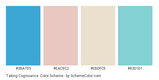 Taking Cognisance - Color scheme palette thumbnail - #3ba7d5 #eac8c2 #ebdfce #83d1d1 