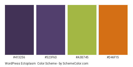 WordPress Ectoplasm - Color scheme palette thumbnail - #413256 #523f6d #a3b745 #d46f15 