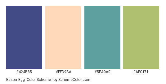 Easter Egg - Color scheme palette thumbnail - #424b85 #ffd9ba #5ea0a0 #afc171 