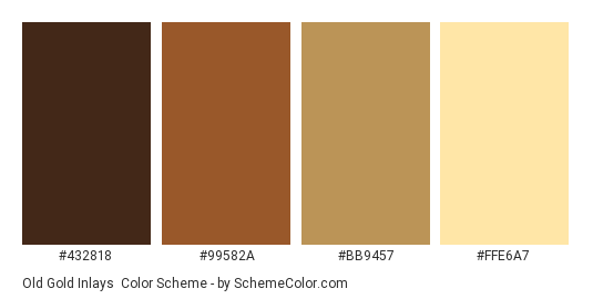 Old Gold Inlays - Color scheme palette thumbnail - #432818 #99582A #BB9457 #FFE6A7 