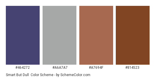 Smart But Dull - Color scheme palette thumbnail - #464272 #a6a7a7 #a7694f #814523 